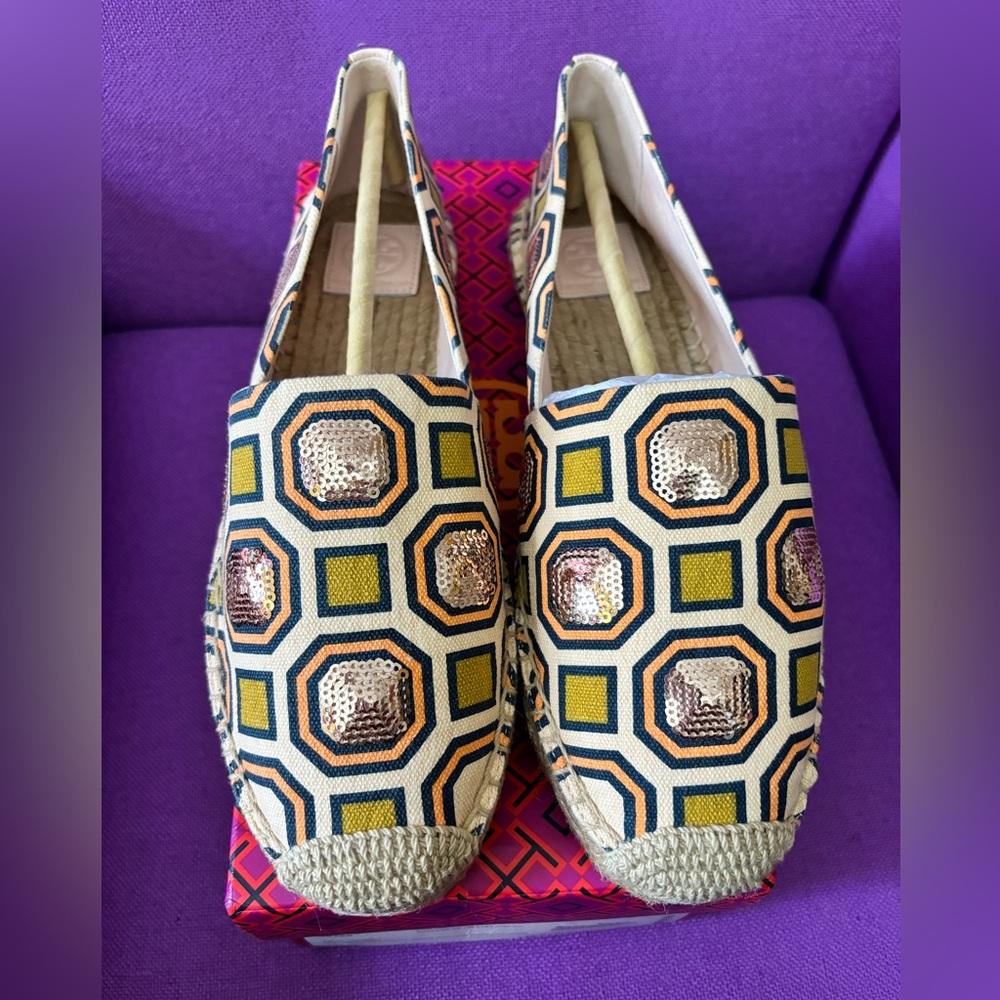 Tory Burch New Cecily Embellished Espadrille octagon and square gold